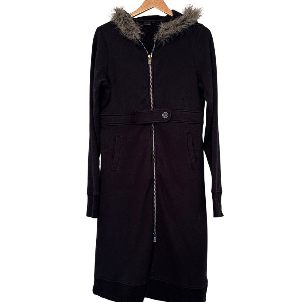 Hurley Longline Sherpa Lined Hoodie Jacket Women Large Black Excellent Faux Fur - Picture 6 of 6